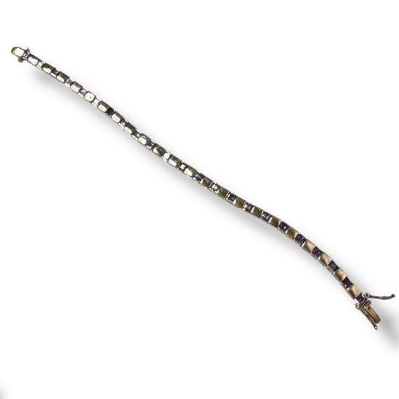 Vintage Sterling Tennis Bracelet Amethyst Purple Stones with Gold Bond 7.5” - Picture 1 of 5